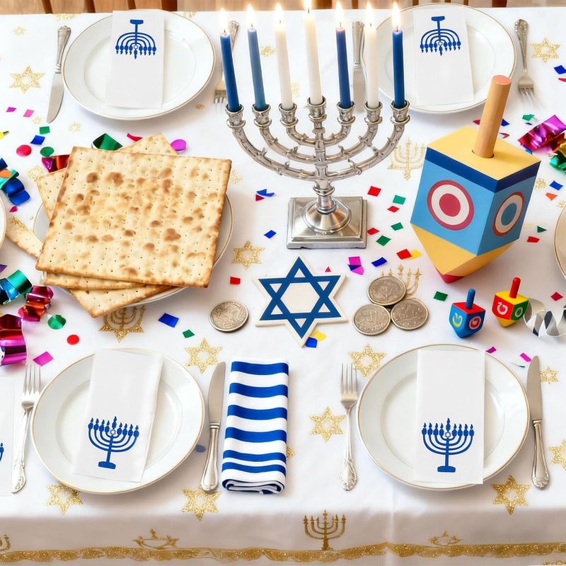Joyido 50 Pack Hanukkah Napkins - Blue and White Paper Napkins - Heavy Duty Cloth-Like Feel Napkin with Menorah Candles - Disposable Hand Towels for Kitchen Table Bathroom Holiday Decor - Image 5